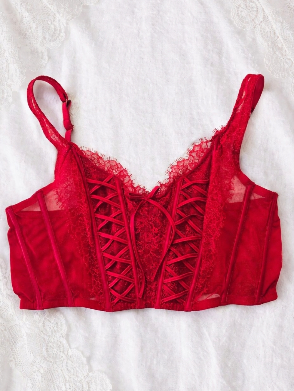 Victoria's Secret Dream Angels Red Lace Bustier Corset - Size XL